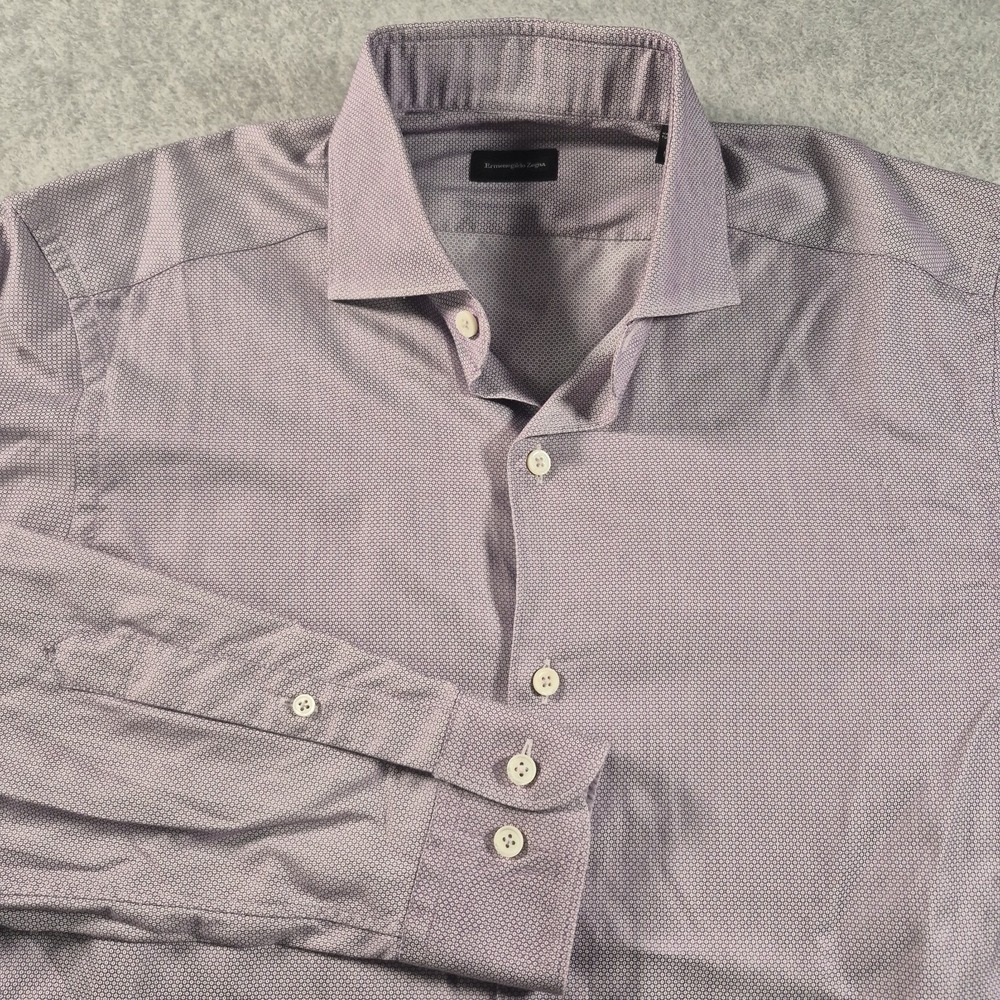 Ermenegildo Zegna Shirt Mens Medium Purple Geometric Long Sleeve Button Down